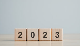 2023 new year challenge goal and target, Achievement and business success. 2023 word on wooden block. Set strategy and plan for future. Background for Merry christmas and Happy new year 2023.